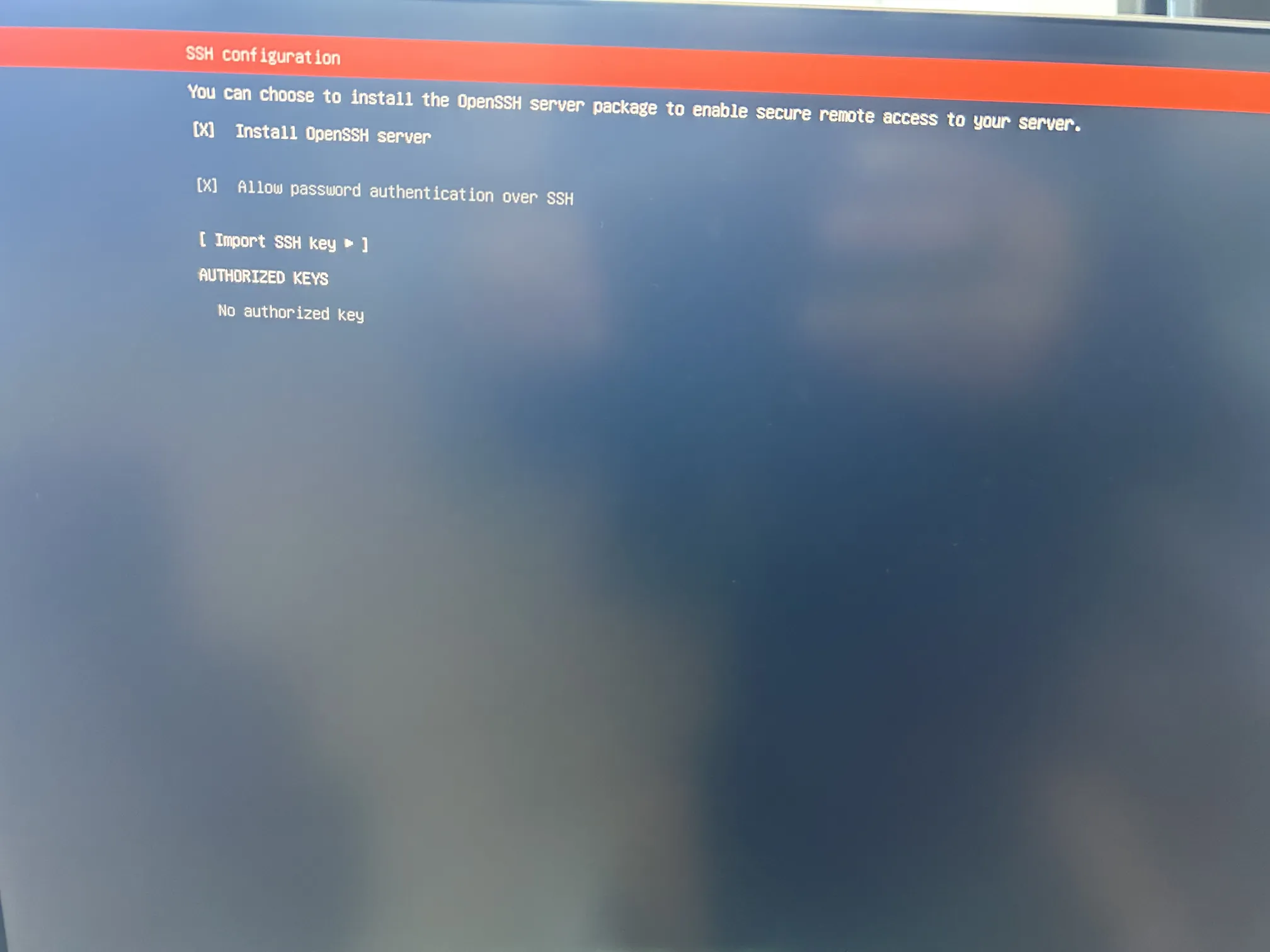 OpenSSH Server Installation Screen